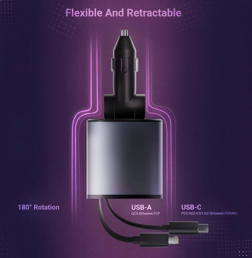 Retractable Car Charger | 4 in 1 Car Charger