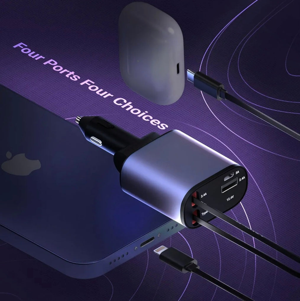 Retractable Car Charger | 4 in 1 Car Charger